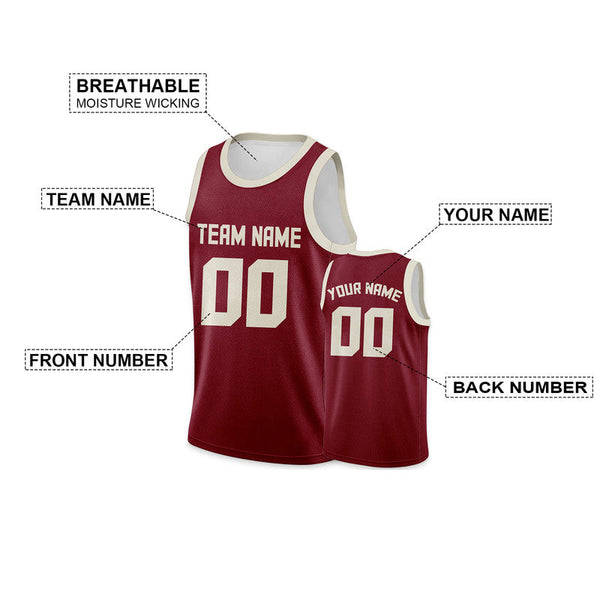 Custom Crimson Cream Round Neck Rib-Knit Basketball Jersey