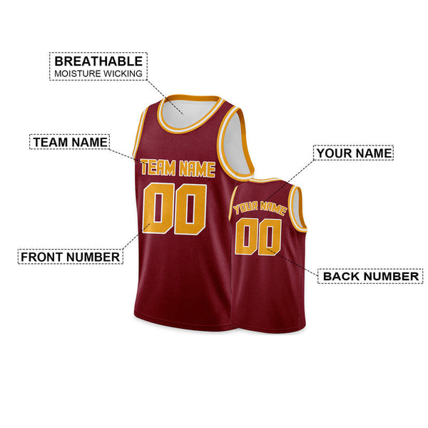 Custom Crimson Gold Round Neck Rib-Knit Basketball Jersey