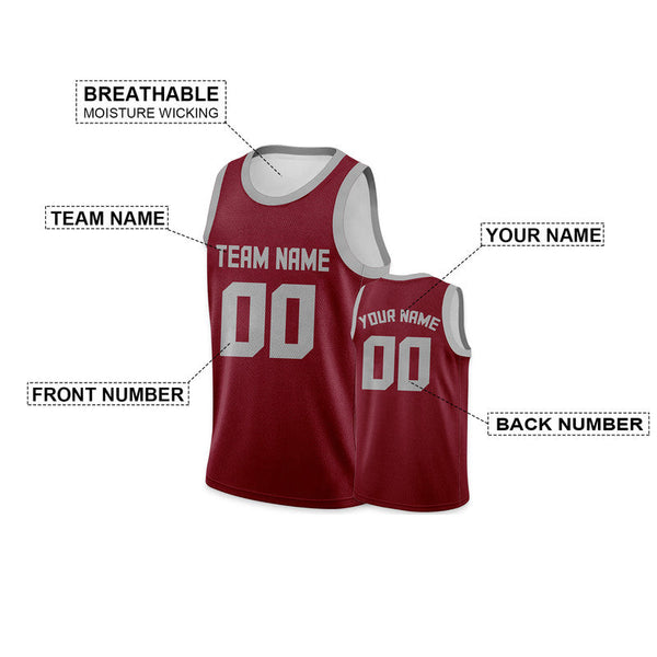 Custom Crimson Gray Round Neck Rib-Knit Basketball Jersey