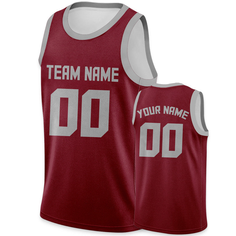 Custom Crimson Gray Round Neck Rib-Knit Basketball Jersey