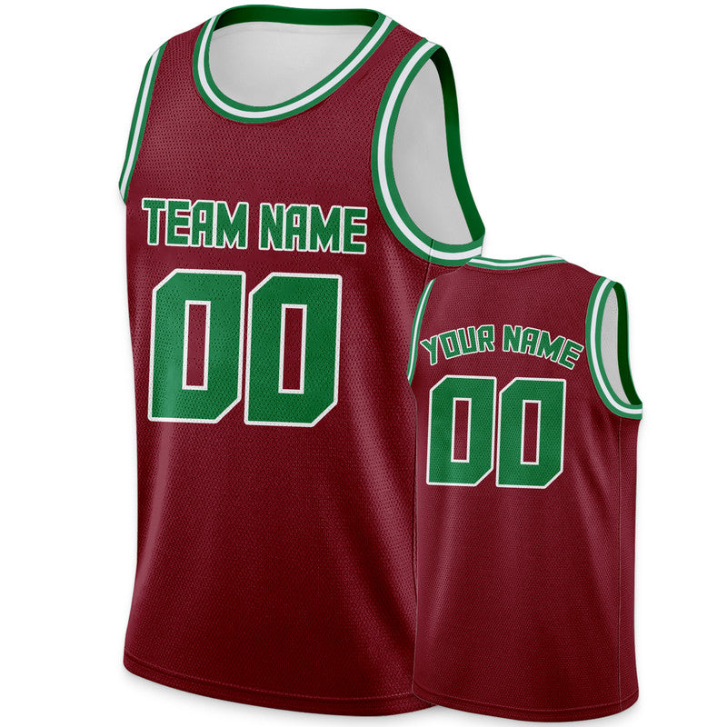 Custom Crimson Green Round Neck Rib-Knit Basketball Jersey