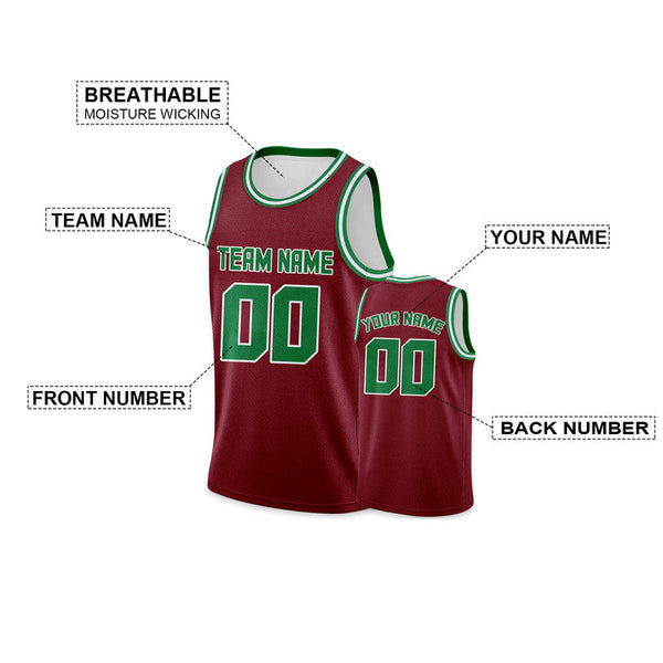 Custom Crimson Green Round Neck Rib-Knit Basketball Jersey