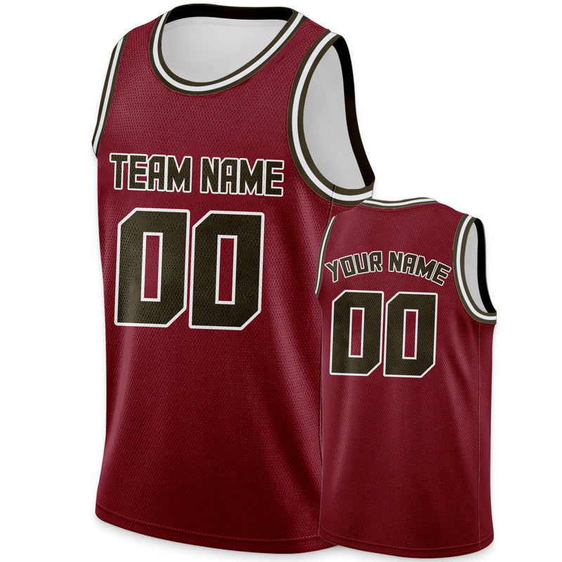 Custom Crimson Olive Round Neck Rib-Knit Basketball Jersey