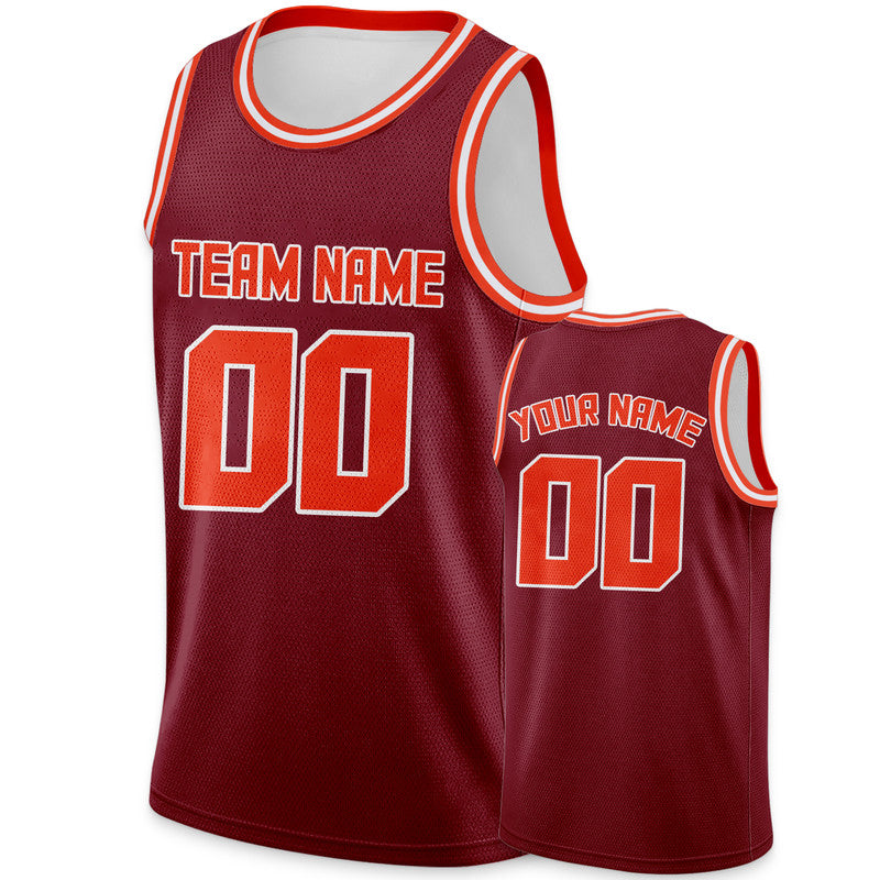 Custom Crimson Orange Round Neck Rib-Knit Basketball Jersey