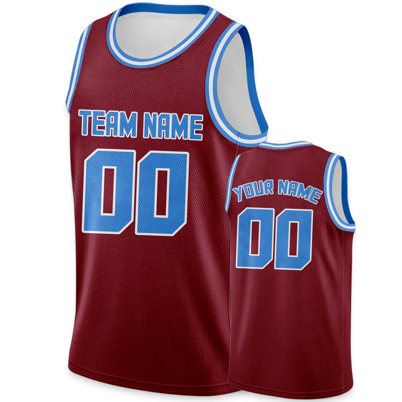 Custom Crimson Powder Blue Round Neck Rib-Knit Basketball Jersey