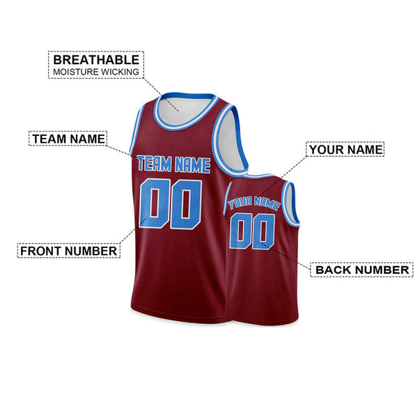 Custom Crimson Powder Blue Round Neck Rib-Knit Basketball Jersey