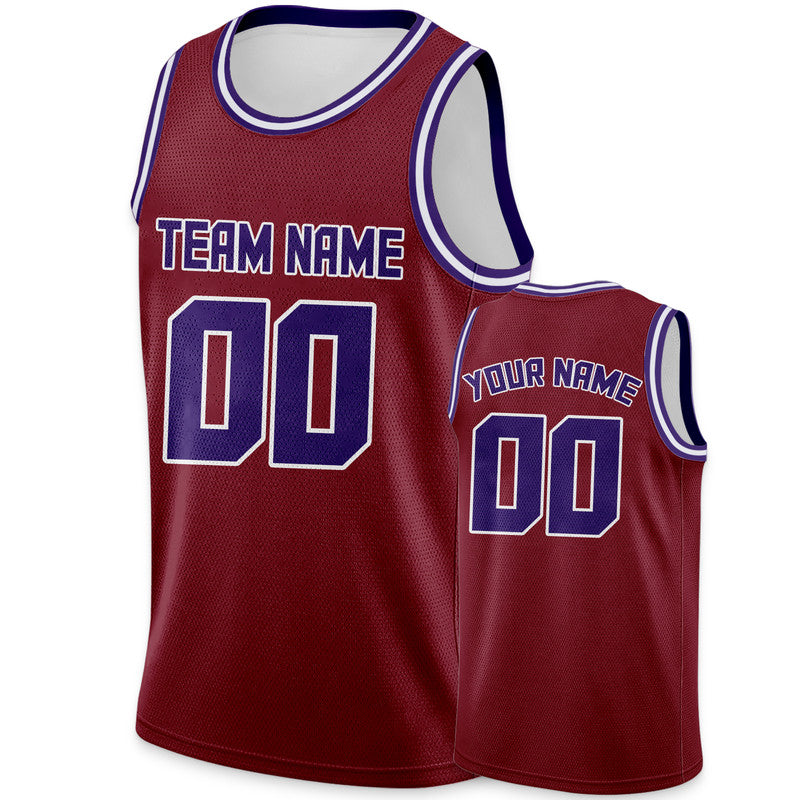 Custom Crimson Purple Round Neck Rib-Knit Basketball Jersey