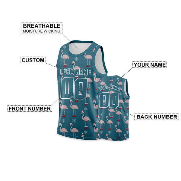 Custom Aqua White-Red Christmas 3D Authentic Basketball Jersey