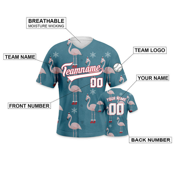 Custom Aqua White-Red Christmas 3D Authentic Baseball Jersey