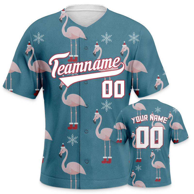 Custom Aqua White-Red Christmas 3D Authentic Baseball Jersey