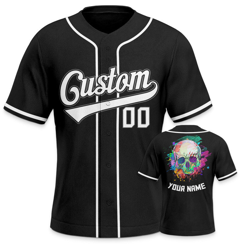 Custom Black Black-Gray Authentic Skull Fashion Baseball Jersey