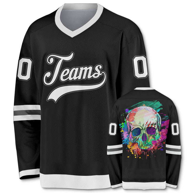 Custom Black Black-Gray Authentic Skull Fashion Hockey Jersey