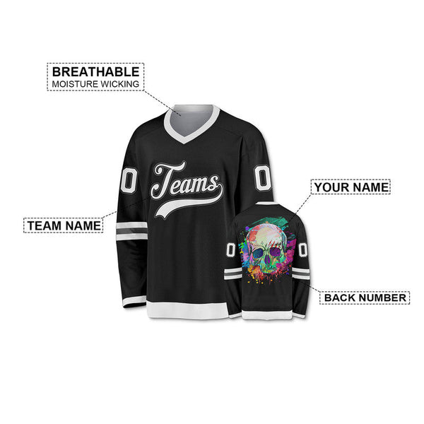 Custom Black Black-Gray Authentic Skull Fashion Hockey Jersey