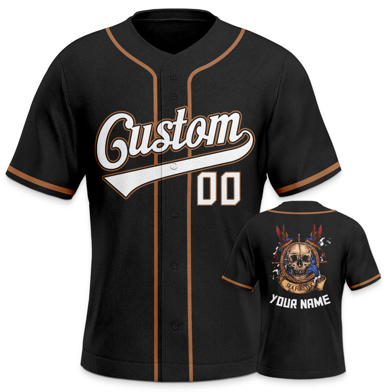 Custom Black Black-Old Gold Authentic Skull Fashion Baseball Jersey 3