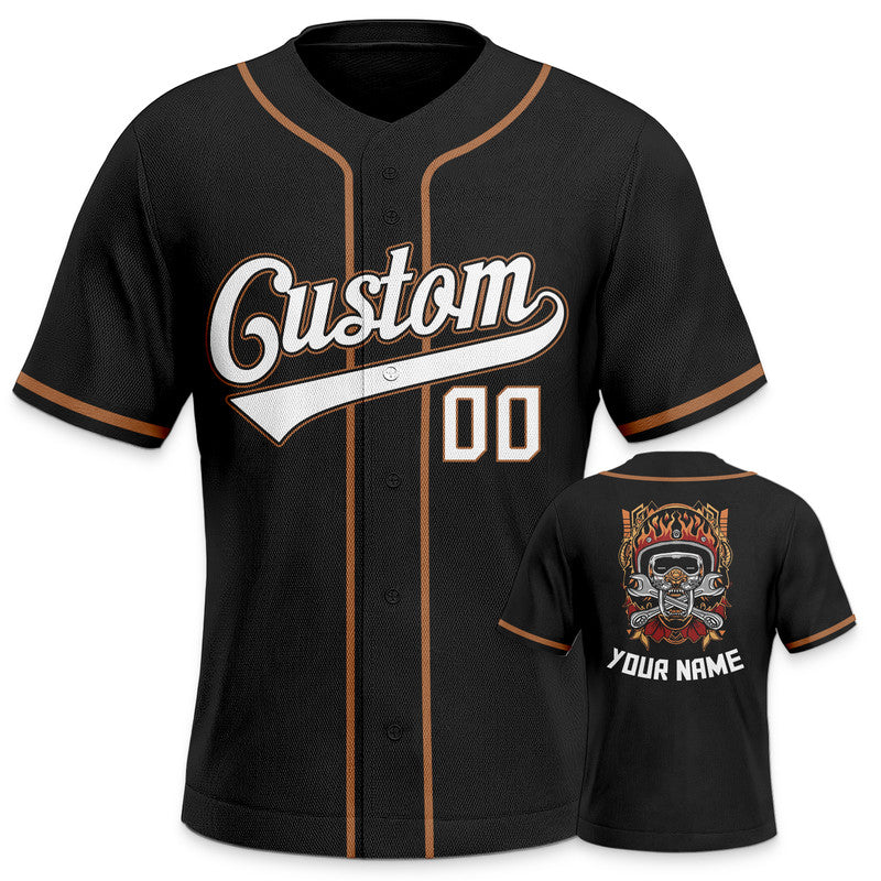 Custom Black Black-Old Gold Authentic Skull Fashion Baseball Jersey