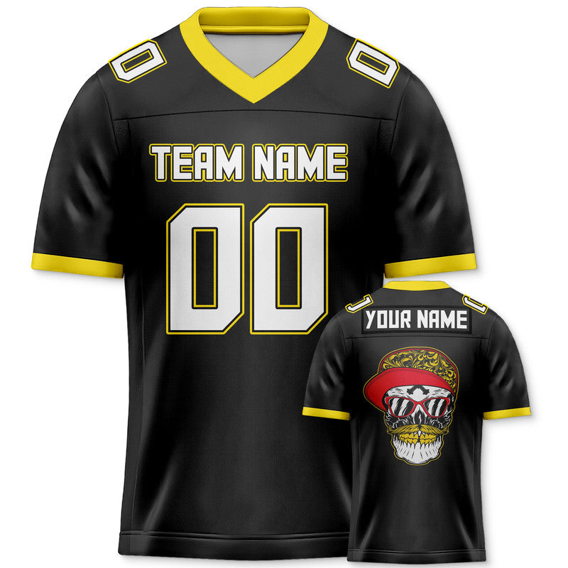 Custom Black Gold-White Authentic Skull Fashion Football Jersey4