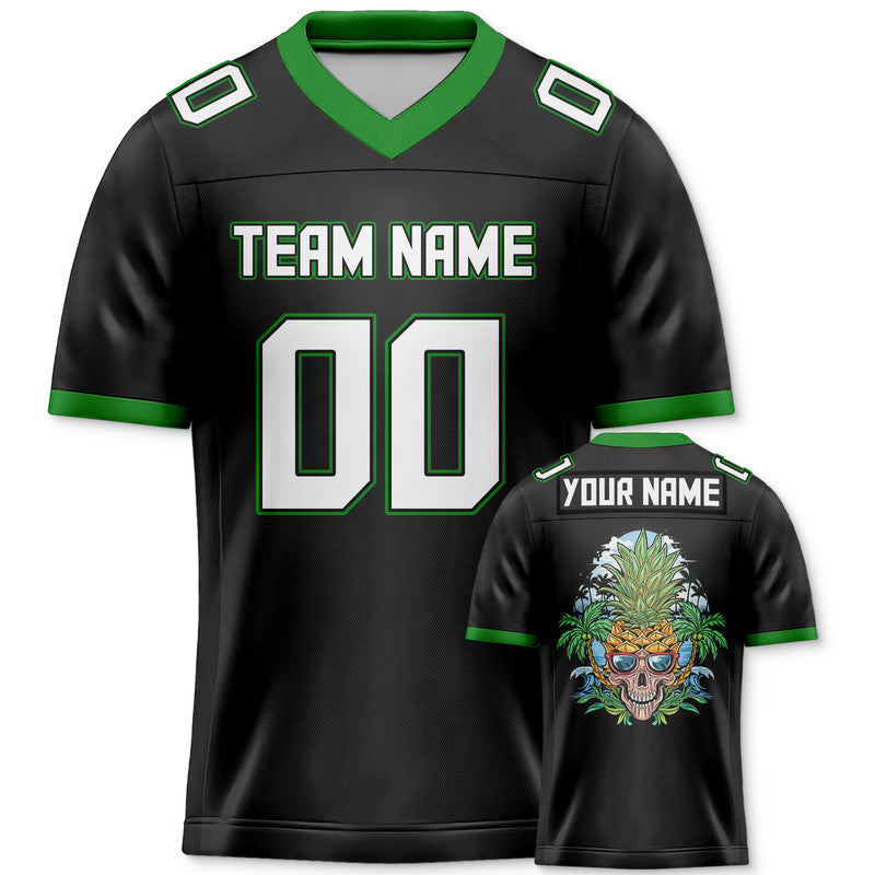 Custom Black Kelly Green-Gold Authentic Skull Pineapple Head Football Jersey 1