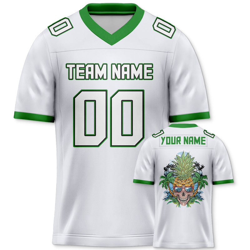 Custom White Kelly Green-Gold Authentic Skull Pineapple Head Football Jersey