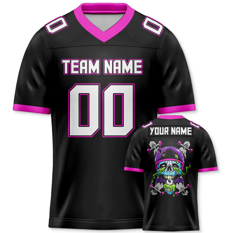 Custom Black Light Blue-Pink Authentic Skull Fashion Football Jersey