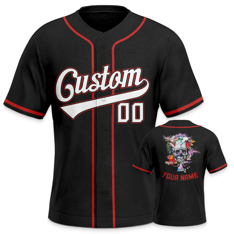 Custom Black White-Red Authentic Skull Fashion Baseball Jersey