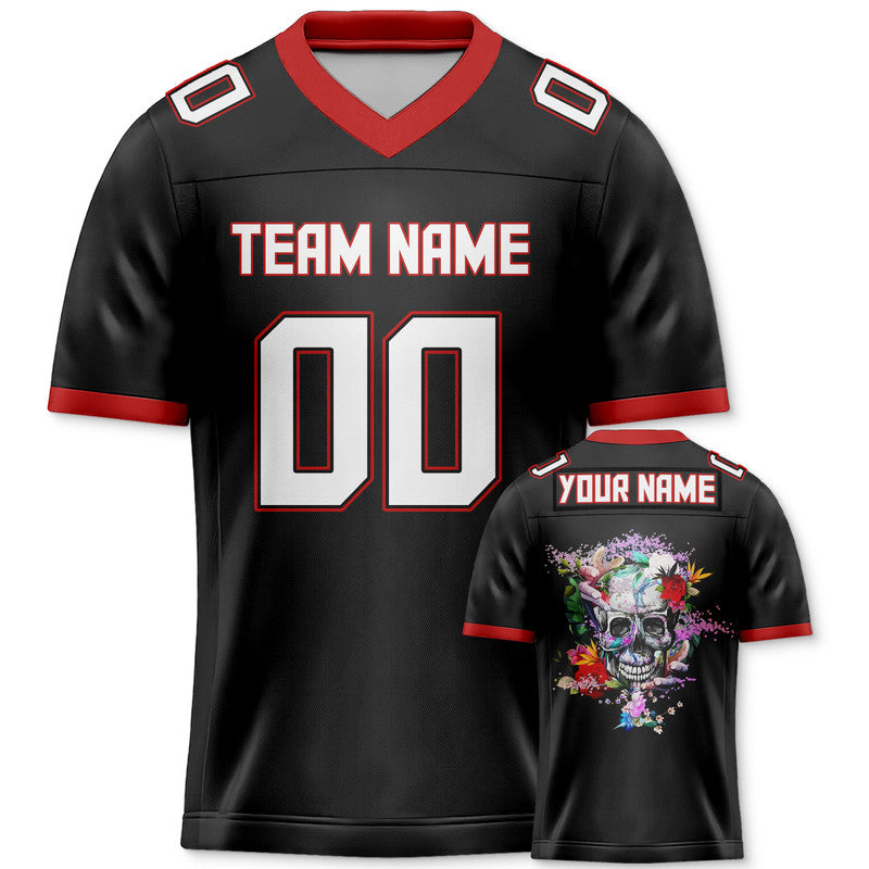 Custom Black White-Red Authentic Skull Fashion Football Jersey