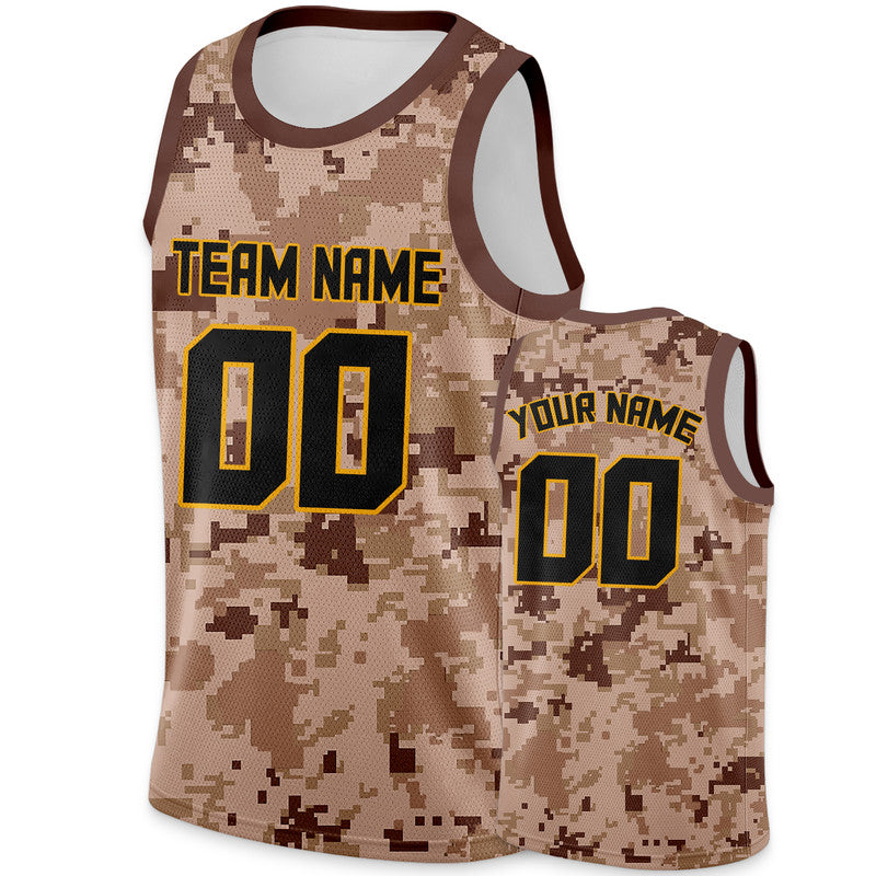 Custom Camo Black-Gold Authentic Salute To Service Basketball Jersey