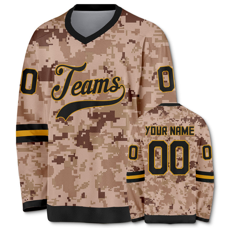 Custom Camo Black-Gold Authentic Salute To Service Hockey Jersey