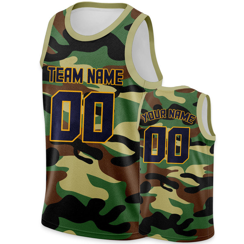 Custom Camo Navy-Gold Authentic Salute To Service Basketball Jersey