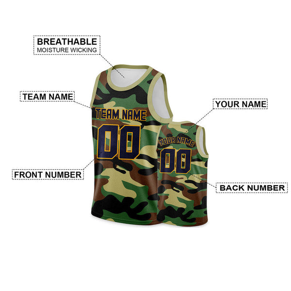 Custom Camo Navy-Gold Authentic Salute To Service Basketball Jersey