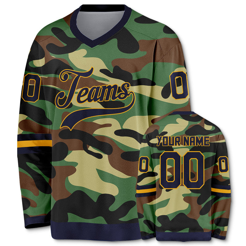 Custom Camo Navy-Gold Authentic Salute To Service Hockey Jersey