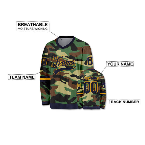 Custom Camo Navy-Gold Authentic Salute To Service Hockey Jersey