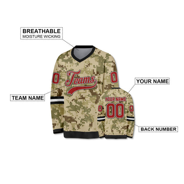 Custom Camo Red-Black Authentic Salute To Service Hockey Jersey