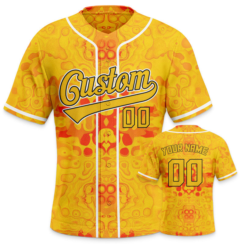 Custom Graffiti Pattern Gold-Black 3D Pattern Design Authentic Baseball Jersey