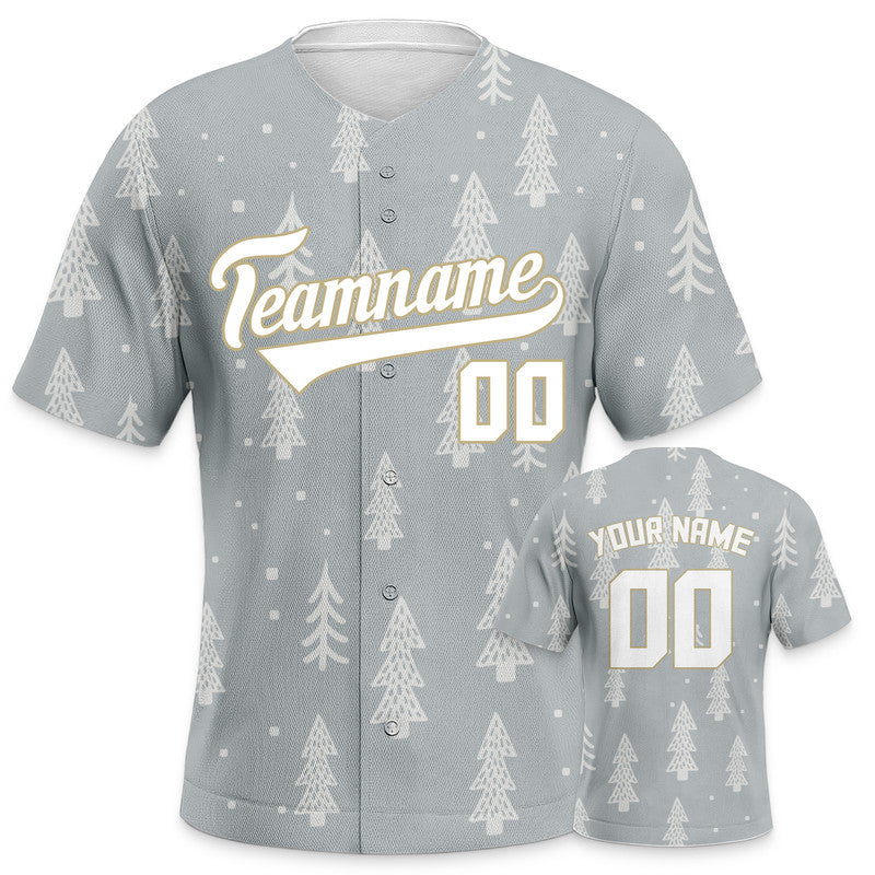 Custom Gray White-Old Gold Christmas 3D Authentic Baseball Jersey