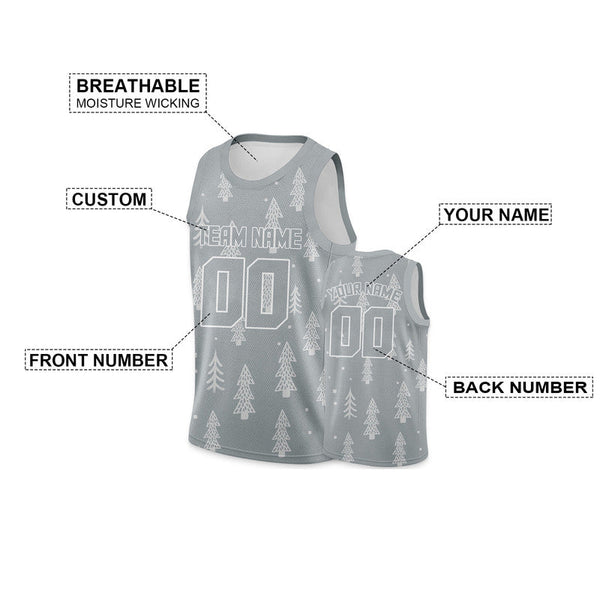 Custom Gray White-Old Gold Christmas 3D Authentic Basketball Jersey