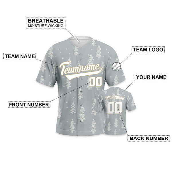 Custom Gray White-Old Gold Christmas 3D Authentic Baseball Jersey