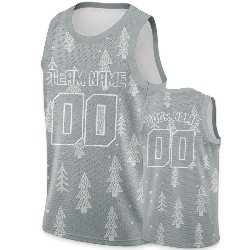 Custom Gray White-Old Gold Christmas 3D Authentic Basketball Jersey