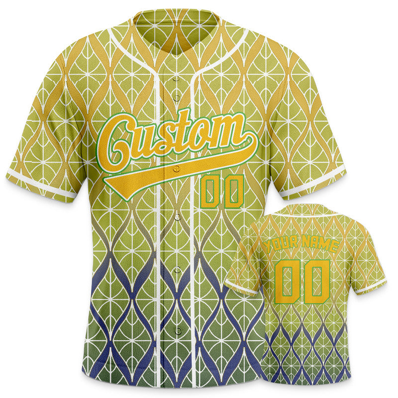 Custom Green Gold-Neon Green 3D Pattern Design Authentic Baseball Jersey