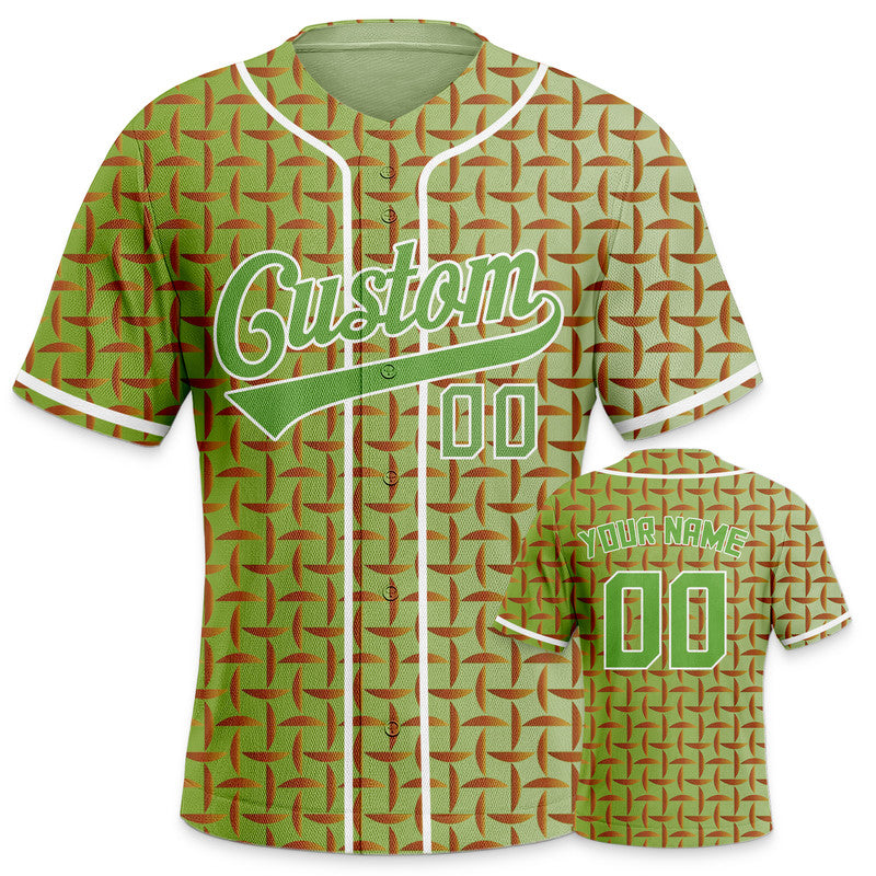 Custom Green Neon Green-White 3D Pattern Design Authentic Baseball Jersey