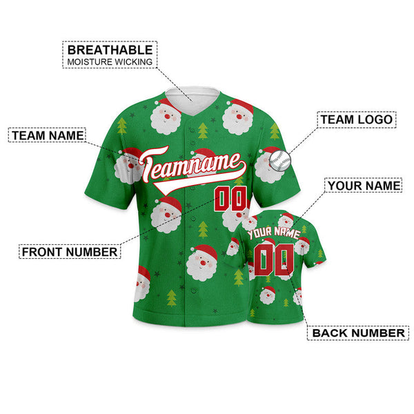 Custom Green Red-White Christmas 3D Authentic Baseball Jersey