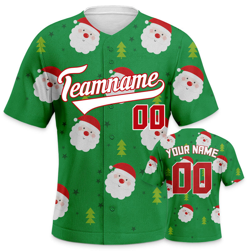 Custom Green Red-White Christmas 3D Authentic Baseball Jersey