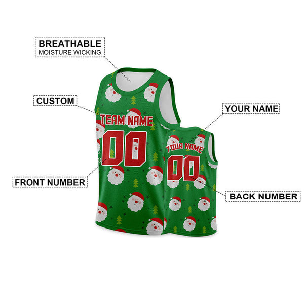 Custom Green Red-White Christmas 3D Authentic Basketball Jersey