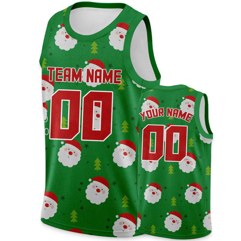 Custom Green Red-White Christmas 3D Authentic Basketball Jersey