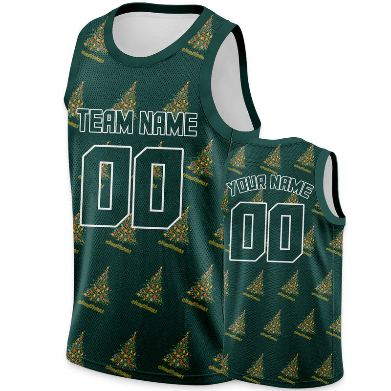 Custom Kelly Green Kelly Green-White Christmas 3D Authentic Basketball Jersey