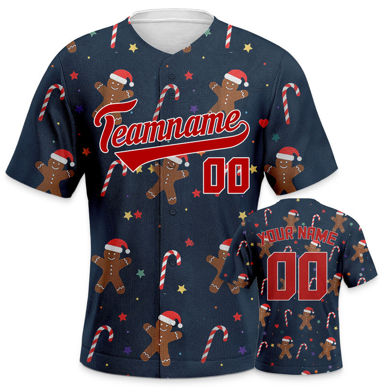 Custom Navy Red-White Christmas 3D Authentic Baseball Jersey