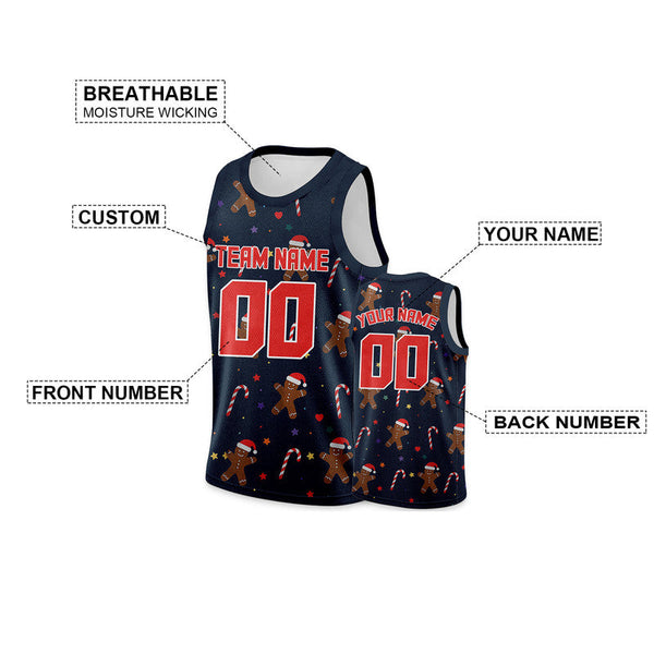 Custom Navy Red-White Christmas 3D Authentic Basketball Jersey