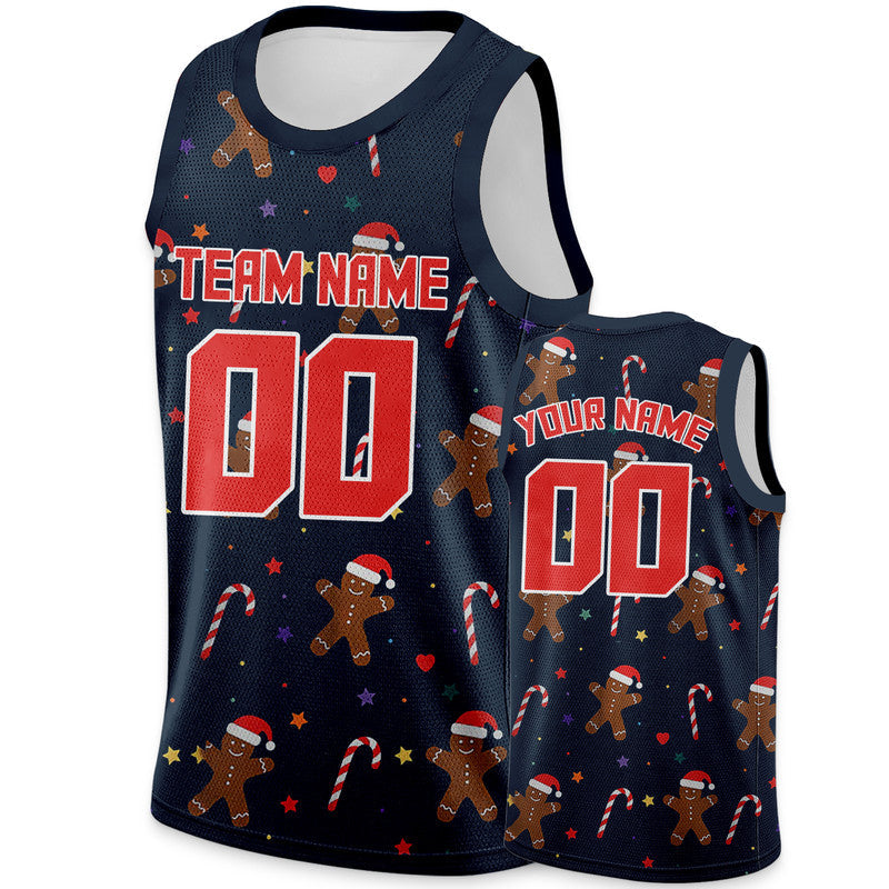 Custom Navy Red-White Christmas 3D Authentic Basketball Jersey