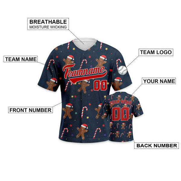 Custom Navy Red-White Christmas 3D Authentic Baseball Jersey