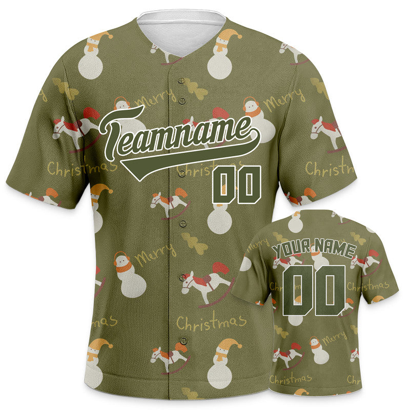 Custom Olive Olive-White Christmas 3D Authentic Salute To Service Baseball Jersey