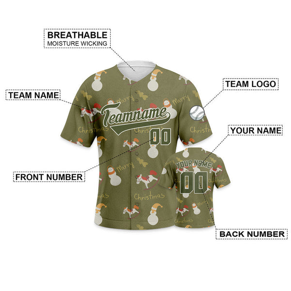 Custom Olive Olive-White Christmas 3D Authentic Salute To Service Baseball Jersey